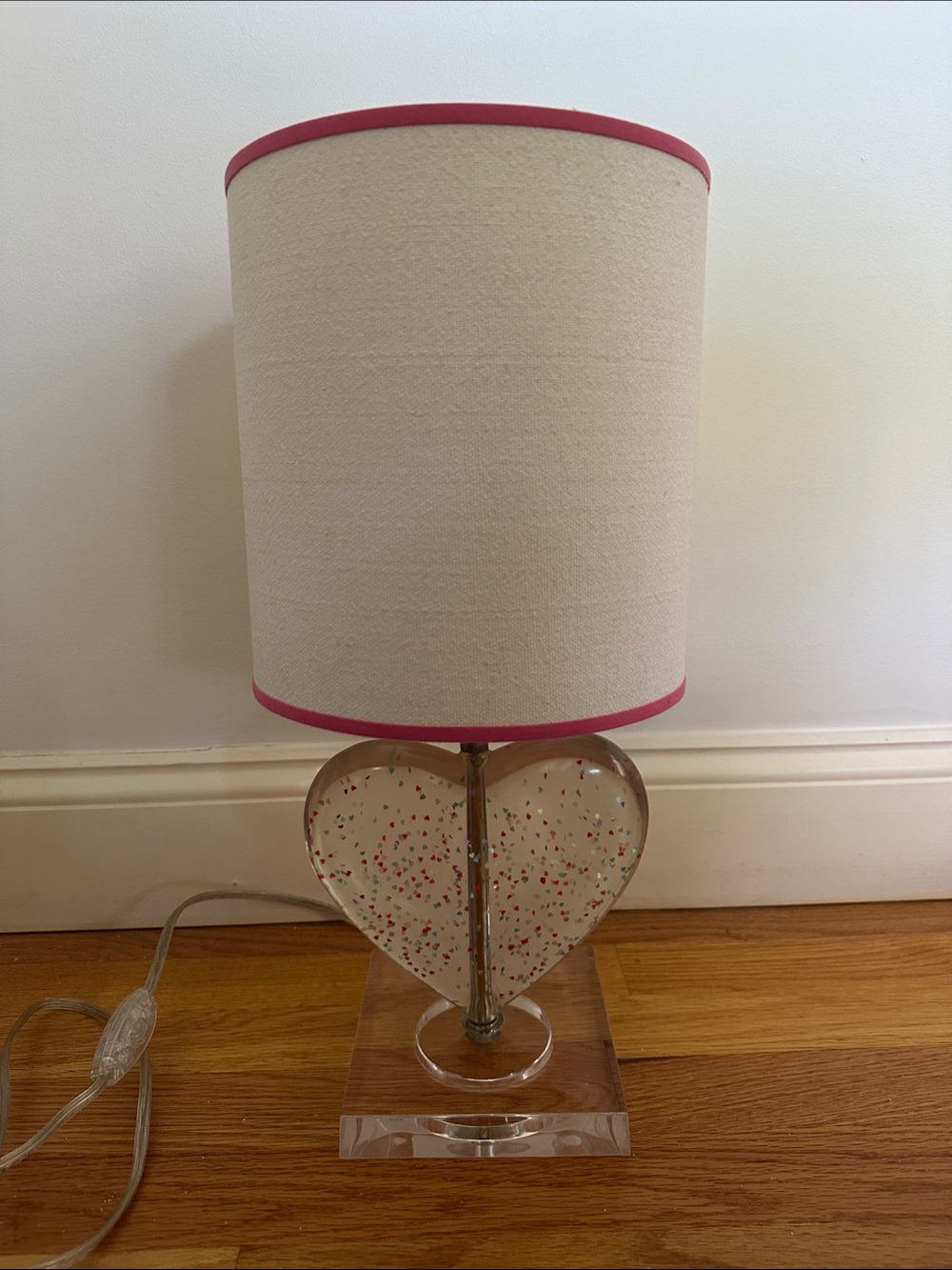 Pottery Barn Kids Confetti Heart Table Lamp with Pink Trim Shade